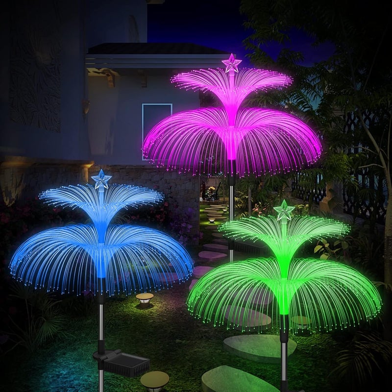 Weepong Solar Garden Lights 3 Pack New Upgraded Solar Lights Outdoor Waterproof 7 Color Changing Double Jellyfish and Star Flower Garden Decor Yard Lawn Christmas Outdoor,Gifts for Mother's Day Women - Image 1